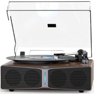 Vinyl Record Player with Built-in Stereo Speakers, High Fidelity Turntables for Vinyl Records with Adjustable Light Bar, Magnetic Cartridge, Upgraded BT5.4, 2-Speed/RCA Out, Festival or Birthday Gift