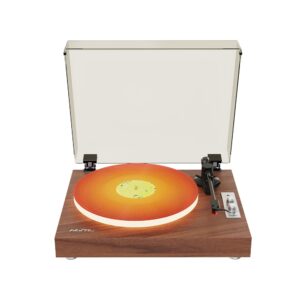 WhatPlus Vintage Bluetooth Turntable with Illuminated Platter, Built-in Speakers, RCA Output & 3.5mm Input – Retro Wooden Record Player for Home Decor