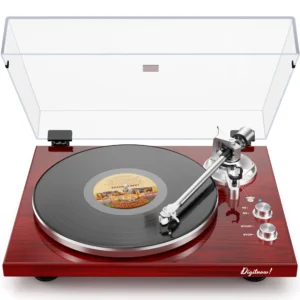 Belt Drive Turntable for Vinyl Record Player, Bluetooth Output, Built-in Phono Preamp, USB Digital Output, Magnetic Cartridge, 33/45 RPM, High-Gloss Wood Design, No Built-in Speakers