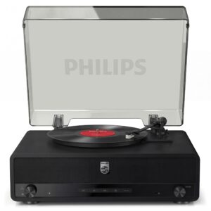 Philips All-in-one Bluetooth Turntable Record Player with Built-in Speakers, 3-Speed Vinyl Player, Audio-Technica Stylus, Wireless Streaming In & Out, RCA/Aux/Headphone, Auto-Stop, Plug-and-Play Setup