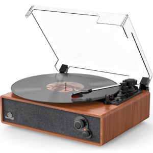 Record Player Built-in Stereo Speakers Vintage Turntable for Vinyl Records LP Phonograph Auto Stop Tone Adjustment Belt Drive 3 Speed 3 Size Support Wireless Input RCA Output Retro Wooden Walnut