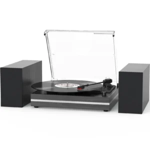 Record Player for Vinyl with External Speakers Belt-Drive Turntables for Vinyls Records Dual Stereo Speakers LP 3 Speed BT Wireless AUX-in Headphone Auto Stop New Sleek Stylish Dark Green