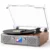 Vintage Vinyl Record Player with Stereo Speakers, 3-Speed Belt Drive Bluetooth Turntable, USB to PC Recording, LCD Display, Auto Stop, RCA Line Out, AUX, Headphone Jack, Walnut Wood, Home Decor, Gift