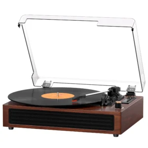 Bluetooth Turntable Vinyl Record Player, 3-Speed Record Player with Built-in Speakers,USB Recording, AUX in Auto Stop, Belt-Drive LP Player Blue