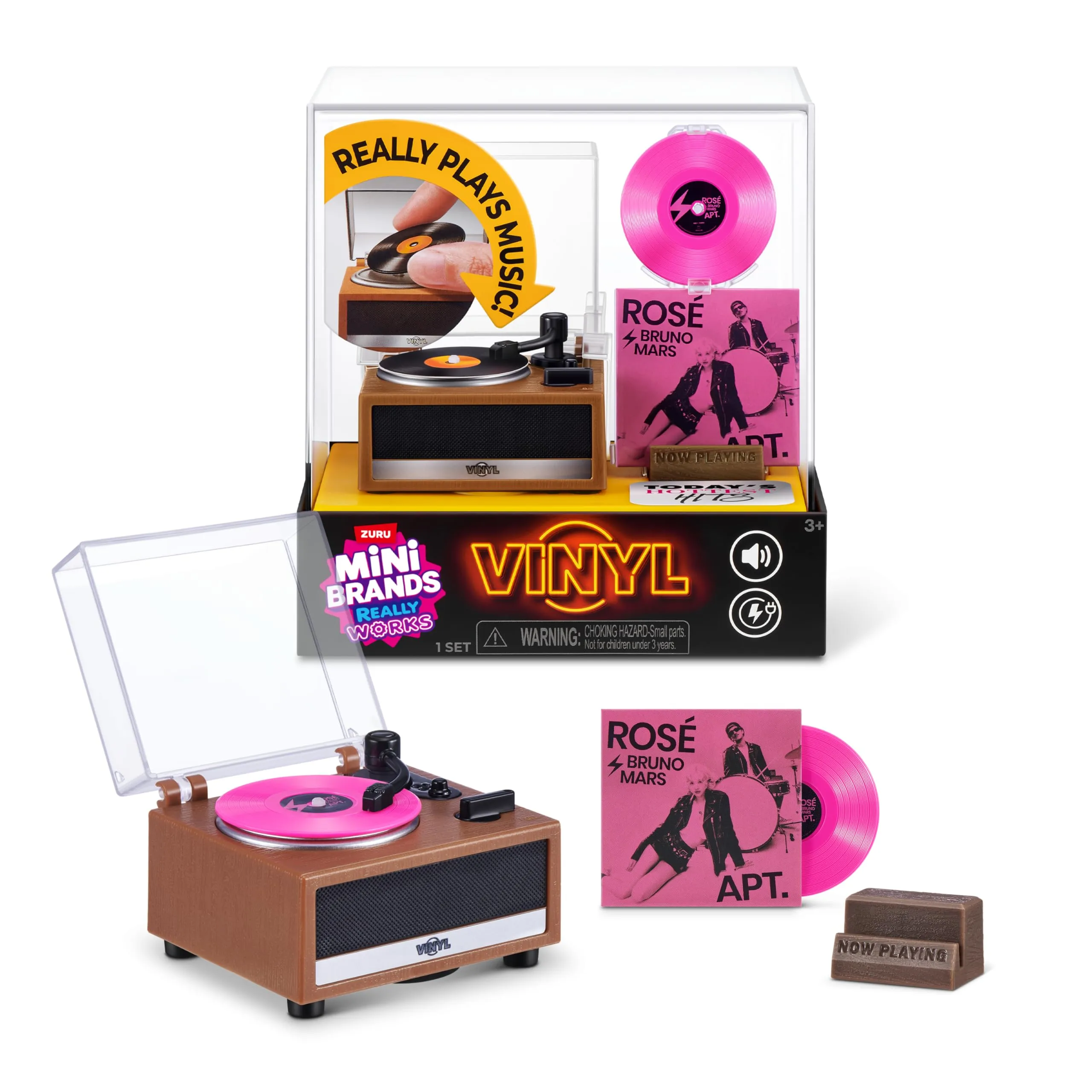 Mini Brands Really Works Vinyl Playset Series 1 by ZURU – Functional Mini Vinyl Record Player with Actual Music Playback, Includes Record & Stand, Collectible Toy for Kids, Gen Z & Adults