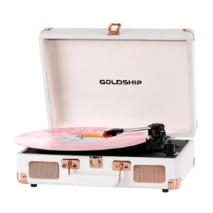 Portable Record Player with Bluetooth, 3-Speed Vinyl Turntable with Built-in Battery, Suitcase Design, Headphone Jack, RCA & Aux Connectivity for Indoor & Outdoor Listening
