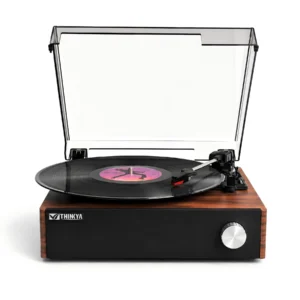 Vinyl Record Player with Built-in Speakers, Hi-Fi Belt-Drive Bluetooth Turntable for Vinyl Records, 3-Speed Retro Vintage Record Player with Auto-Stop, Stable Tonearm–Home Audio&Gift for Music Lovers