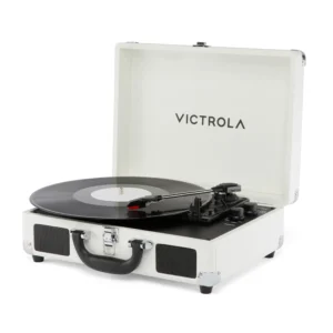 Victrola Journey II - Bluetooth Suitcase Record Player - Black | Built-in stereo speakers, 3-speed turntable plays 7", 10" and 12" records, Bluetooth in and out, headphone jack