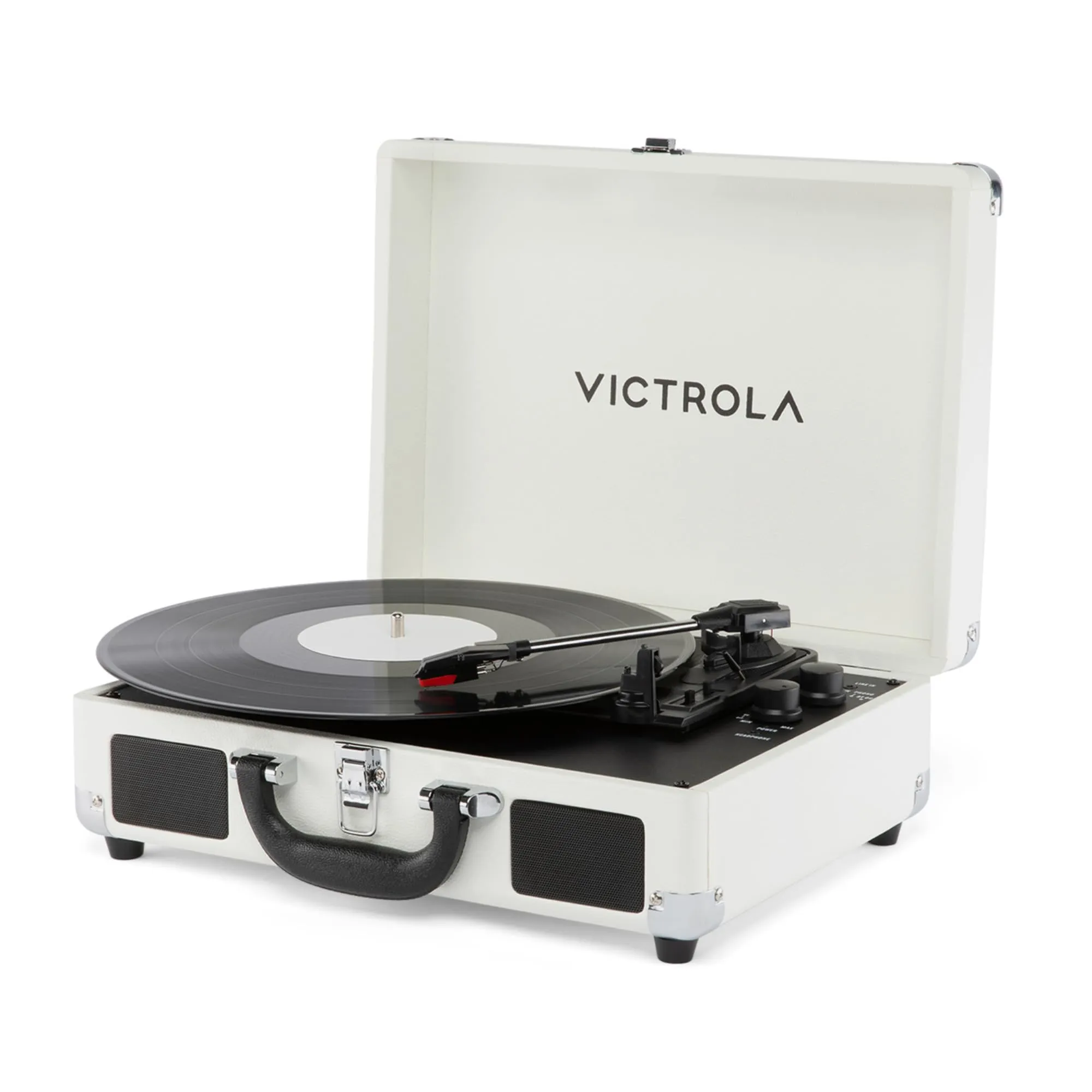 Victrola Journey II - Bluetooth Suitcase Record Player - Pink | Built-in stereo speakers, 3-speed turntable plays 7", 10" and 12" records, Bluetooth in and out, headphone jack