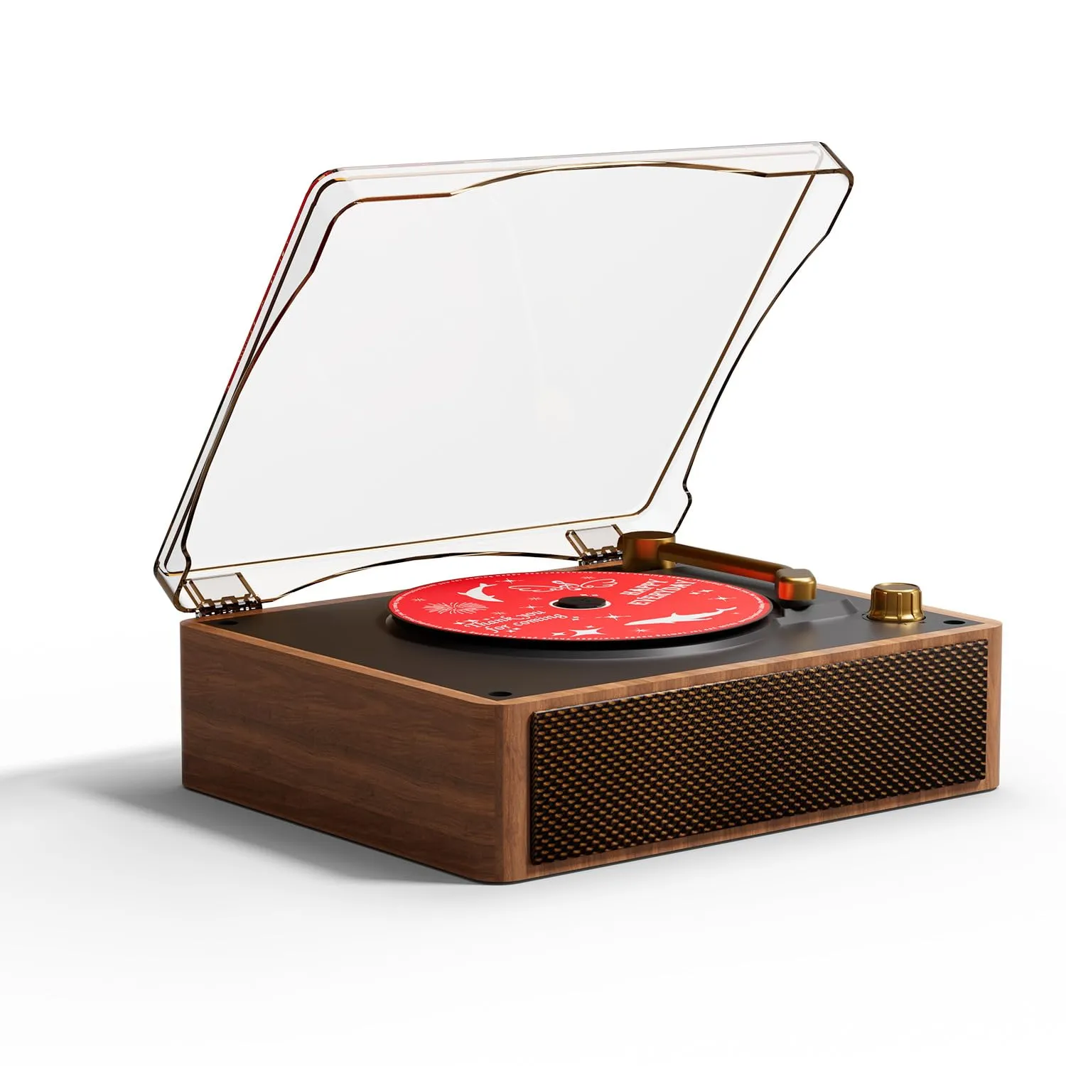 Yintiny All-in-one CD Phonograph with Bluetooth 5.4, HiFi Sound Quality, Wireless Connectivity, USB Playback, Wood Grain Design, Brown