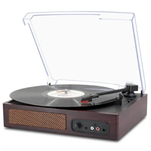 LP&No.1 Vinyl Record Players with Belt-Drive Turntable & 2 Built-in Speaker | Vintage Wooden Record Players with Headphone Jack/RCA Output for Beginner, Entertainment and Home Decor