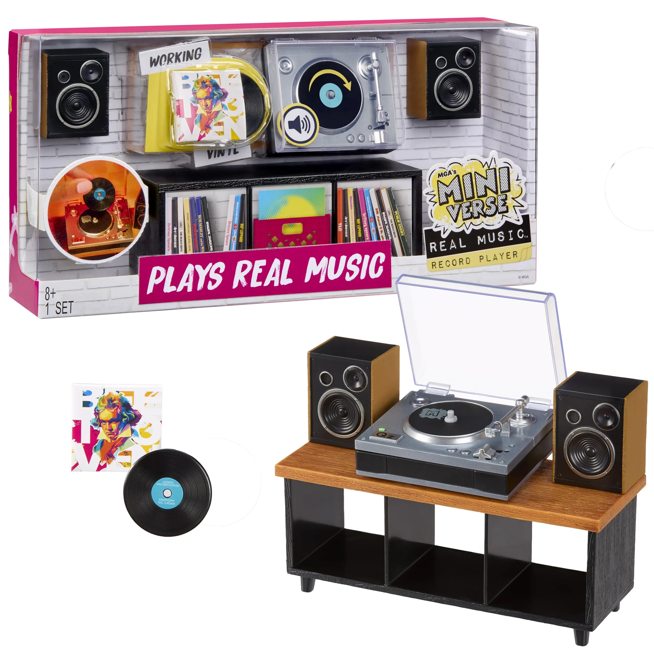 MGA's Miniverse Real Music Record Player Mini Collectibles, Mini Playable Record Player, Collectors, Gift, Beethoven