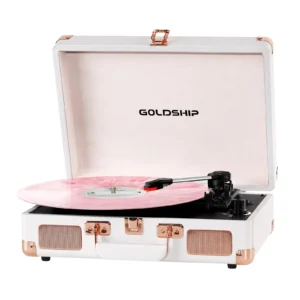 Record Player Portable 3-Speed Turntable Vintage Suitcase with Bluetooth, Rechargeable Battery, RCA Output, Aux Input & Headphone Jack