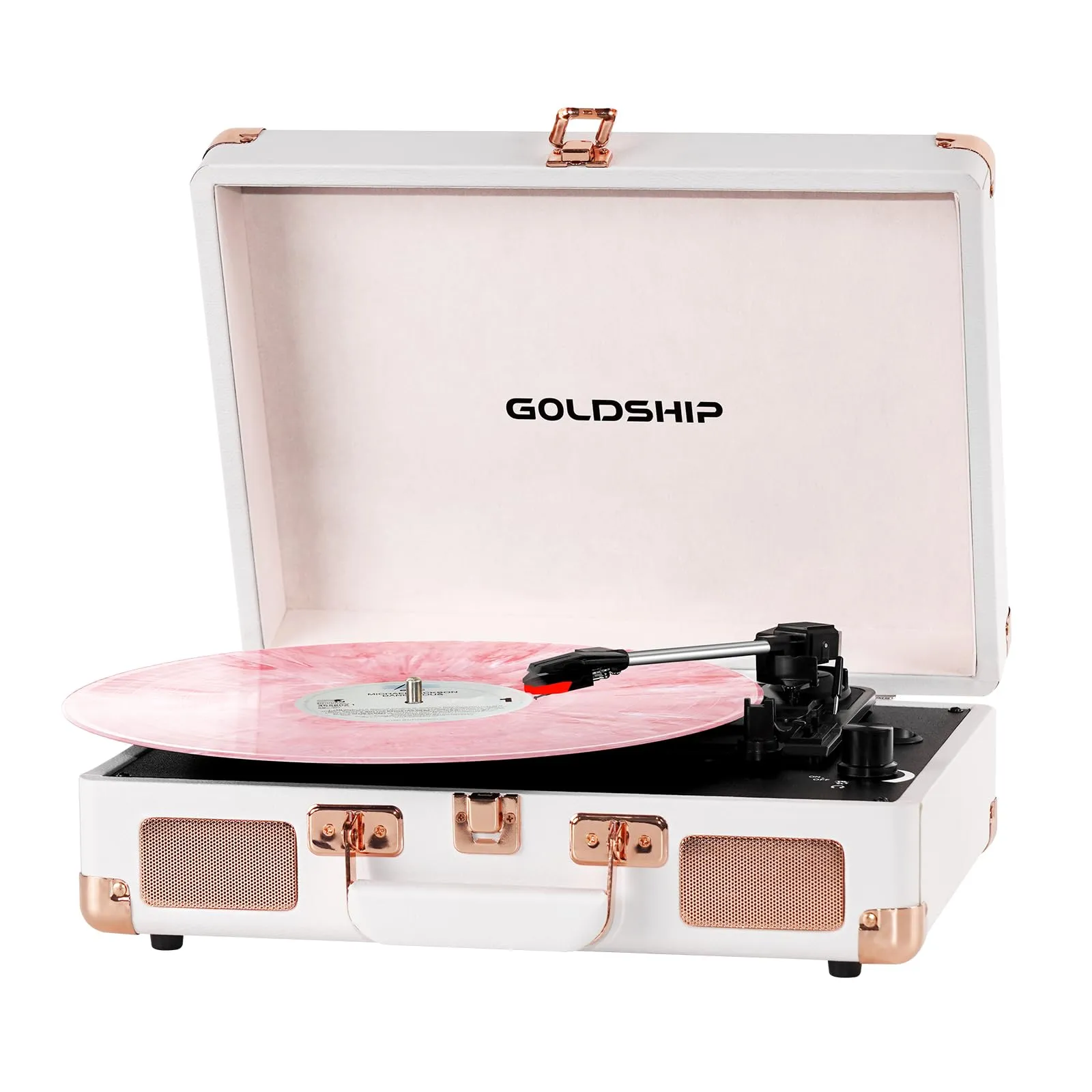 Record Player Portable 3-Speed Turntable Vintage Suitcase with Bluetooth, Rechargeable Battery, RCA Output, Aux Input & Headphone Jack