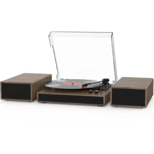 RetroAudio Turntable Record Player with 2 External Speakers Belt Driven | 3-Speed 33/45/78 RPM, Bluetooth Input, RCA Output, Aux In, Auto Stop for Vinyl Records