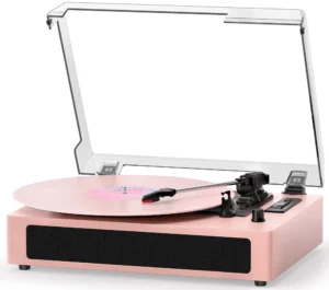 Vinyl Record Player Vintage Turntable with Built-in Stereo Speakers, Bluetooth, USB Recording & Playback, 3-Speed Belt Drive Turntable for Vinyl Records, AUX,RCA Ouptut -Retro Wood