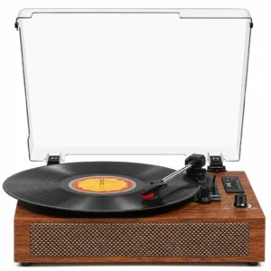 Vinyl Record Player with Built-in Bluetooth, USB Recording, Belt-Driven Stereo Speakers Vintage Record Player 3 Speeds, AUX Input, Portable LP Player