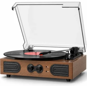 Vinyl Record Player with Speakers, Bass Control, 3-Speed Turntable | Vinyl Record Player with Speakers, Bass Control, 3-Speed Turntable