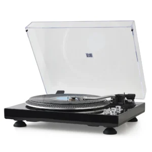 Classic Vinyl Record Player, 2-Speed Belt‑Driven Turntable with BT Wireless, 33/45 RPM Speeds, Aluminum S-Type Tonearm, Hi‑Fi, Die-Cast Aluminum Platter, Solid Wood Plinth - Piano Black