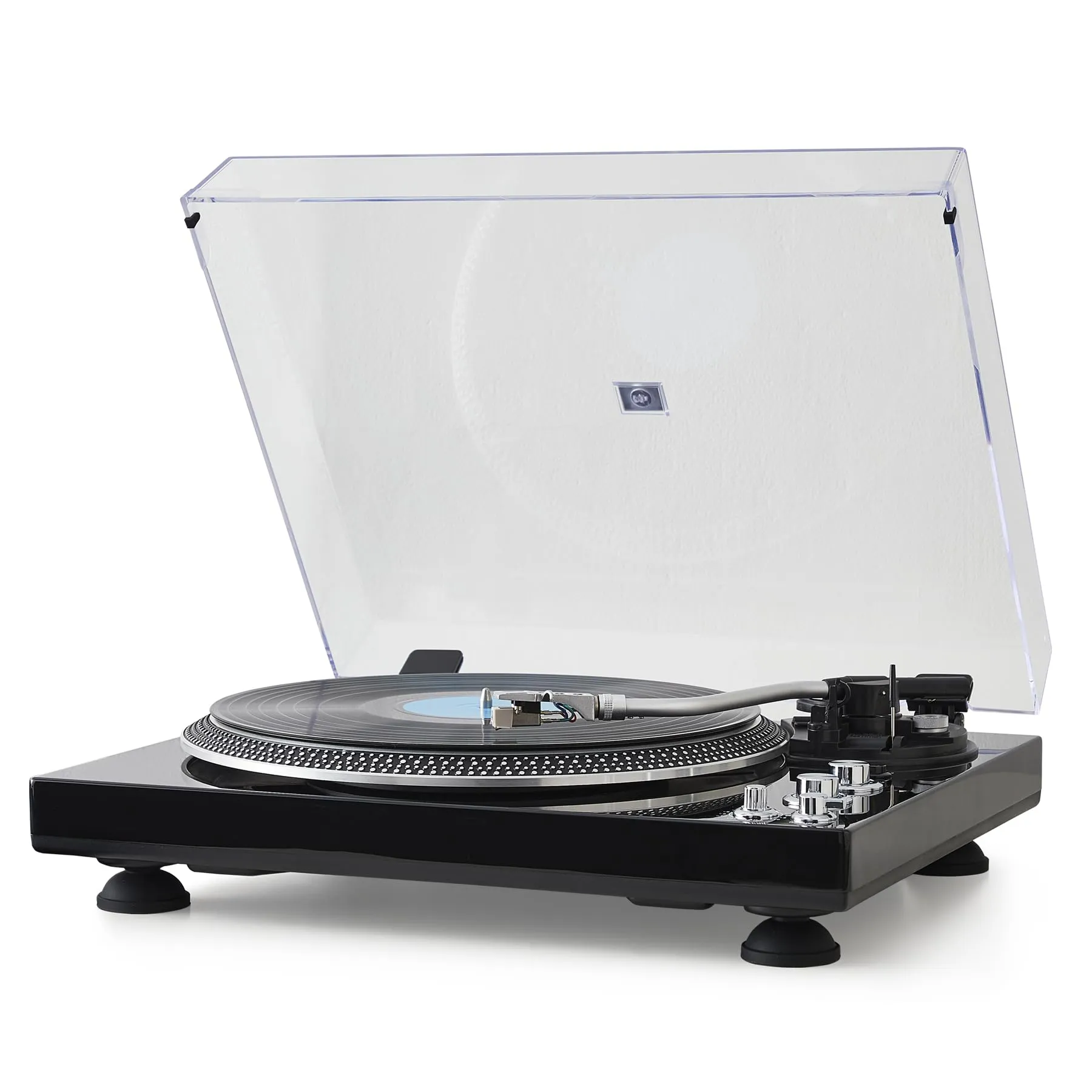 Classic Vinyl Record Player, 2-Speed Belt‑Driven Turntable with BT Wireless, 33/45 RPM Speeds, Aluminum S-Type Tonearm, Hi‑Fi, Die-Cast Aluminum Platter, Solid Wood Plinth - Piano Black