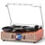 MANGOSTAN Orange Wood Bluetooth Record Player, 3-Speed Turntable | Orange wood design with Bluetooth, 3-speed playback, Color Display, USB playback, PC recording, clock and stereo speakers.