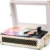 RGB Vinyl Record Player Suitcase Turntable, Clear Viewing Window & Lighting | Built-in Speakers, 3-Speed Belt-Drive, Wireless Bluetooth Input, Tone Control, AUX & RCA Output, White Gold Finish