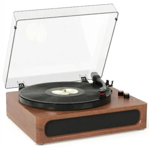 Vinyl Record Player Turntable with Bluetooth, Adjustable Tonearm, Walnut | Built-in Speakers, Anti-vibration Spring Absorber Balanced Tracking for Smooth Analog Sound